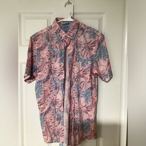 Izod Men's Casual Pink and Blue Leaf Print Shirt